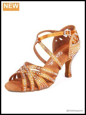 Latin Dance Shoes Rhinestone 2.2" Heel Satin Ballroom Salsa Professional Dancing